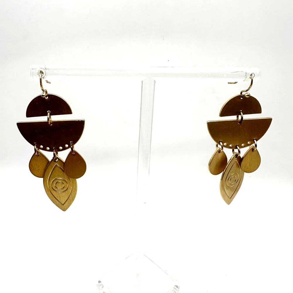 Brass Evil Eye Earrings Dangle Matte Boho Bohemian Casual Drop